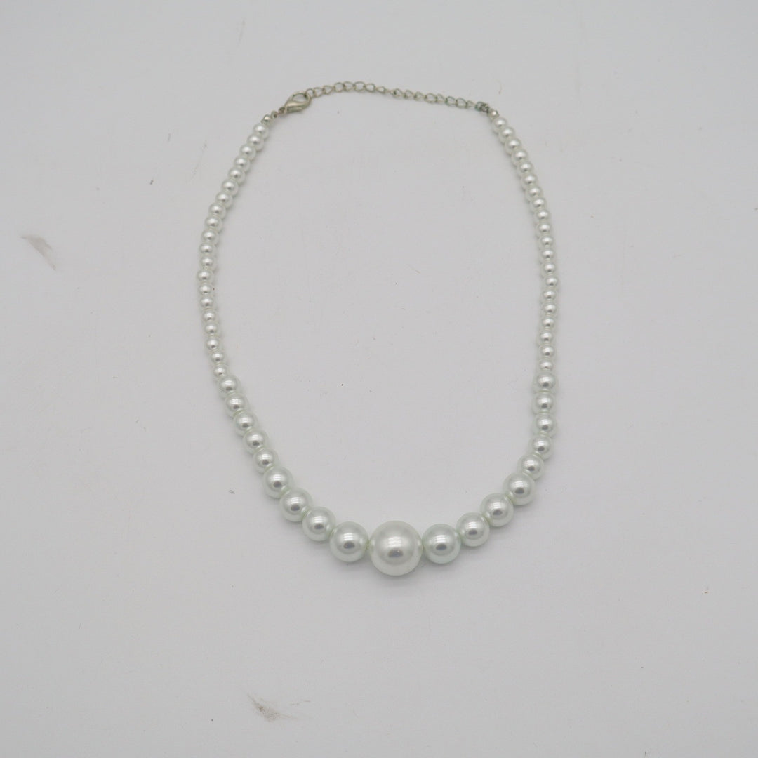White Graduated Faux Pearl Necklace Adjustable Silver Tone Lobster Clasp