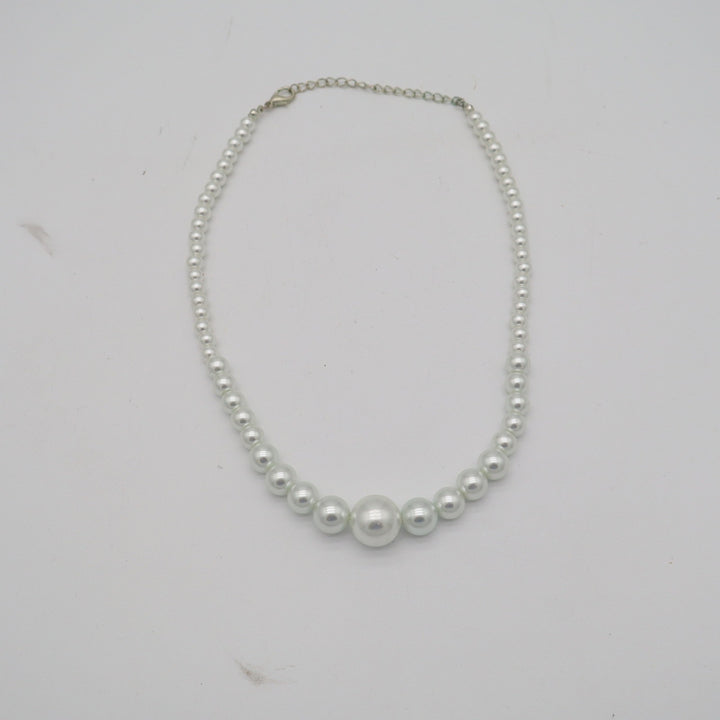 White Graduated Faux Pearl Necklace Adjustable Silver Tone Lobster Clasp