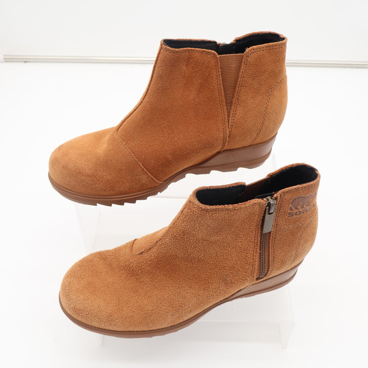 Sorel Ankle Boots Womens 8 Lolla II Tan Suede Wedge Side Zip Excellent