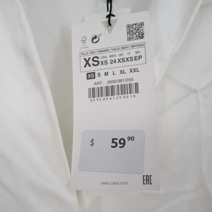 Zara Mini Dress Womens XS White Satin Effect Long Sleeve Surplice Neck Summer