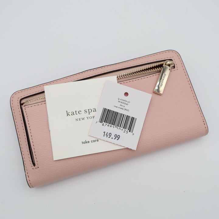 Kate Spade NY Large Slim Bifold Womens Pink Leather Credit Card Slots Wallet