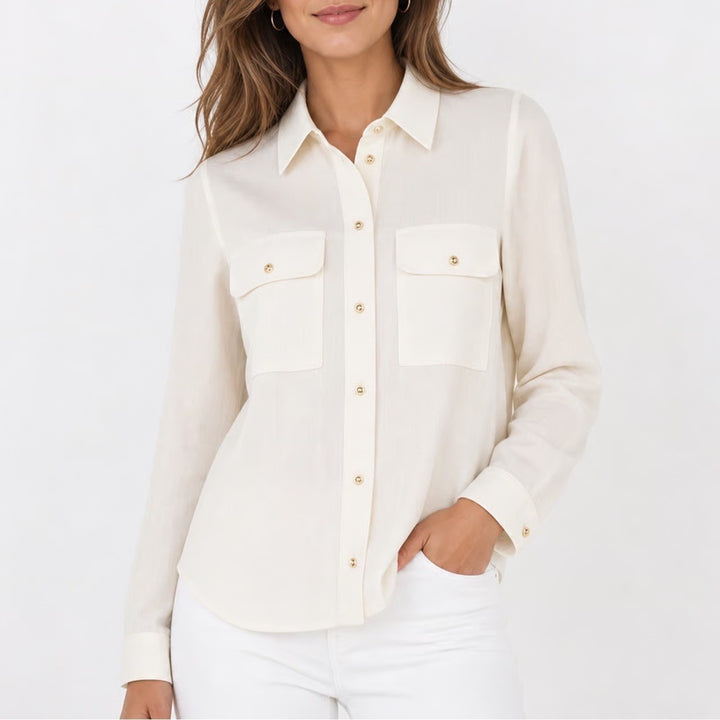 Zara Linen Shirt Womens S 2865/709/250 Off-White Button-Down Pocket NEW