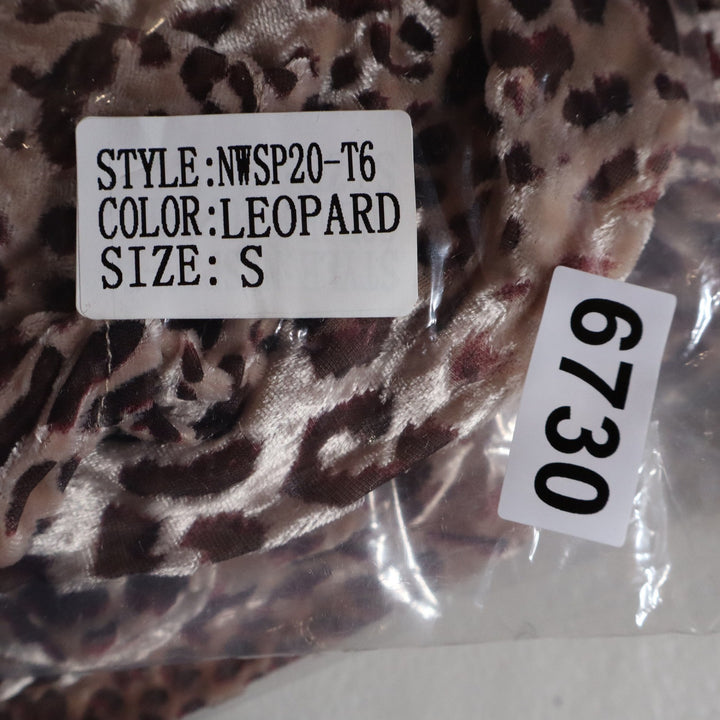 Naked Wardrobe Leopard Print Velvet Long Sleeve Crop Top Brown Small