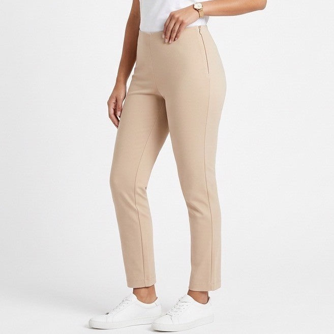 Eileen Fisher Ankle Trousers Womens S Beige Elastic Waist Side Zip Straight Leg