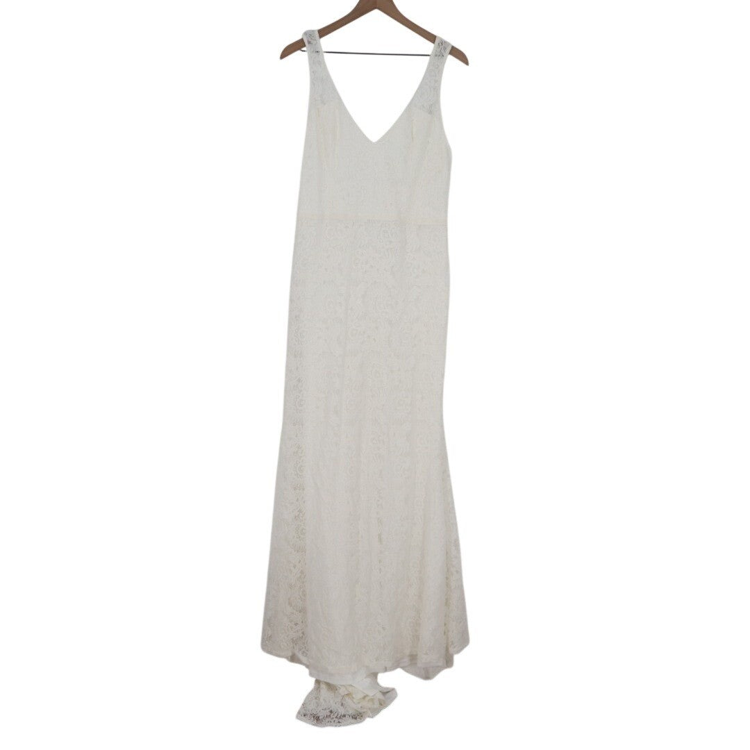 Lulus Beloved Eternity Maxi Dress Womens 2XL White Nylon Lace Detail Sleeveless