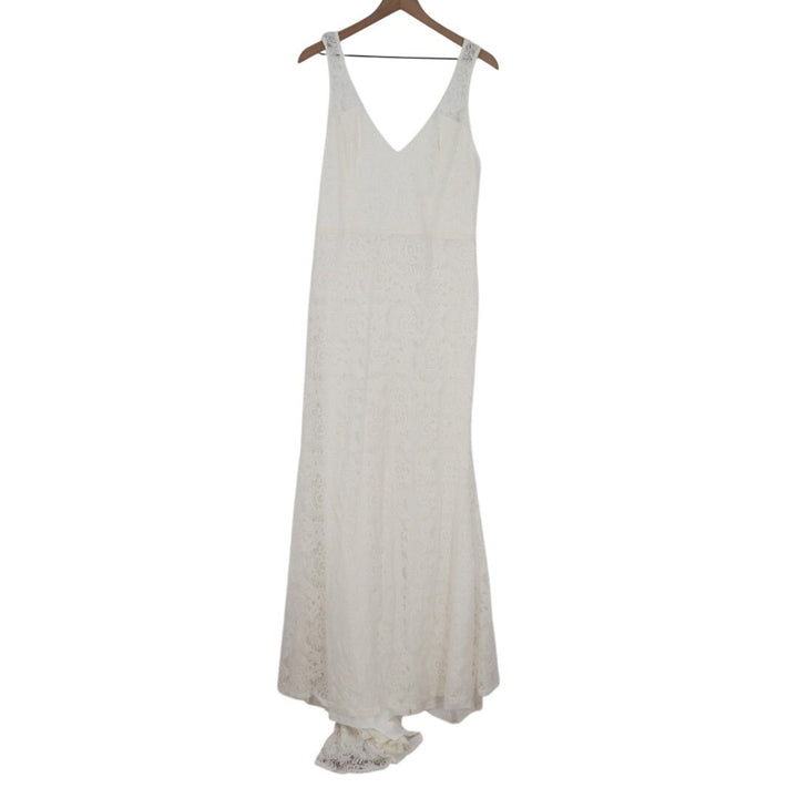Lulus Beloved Eternity Maxi Dress Womens 2XL White Nylon Lace Detail Sleeveless