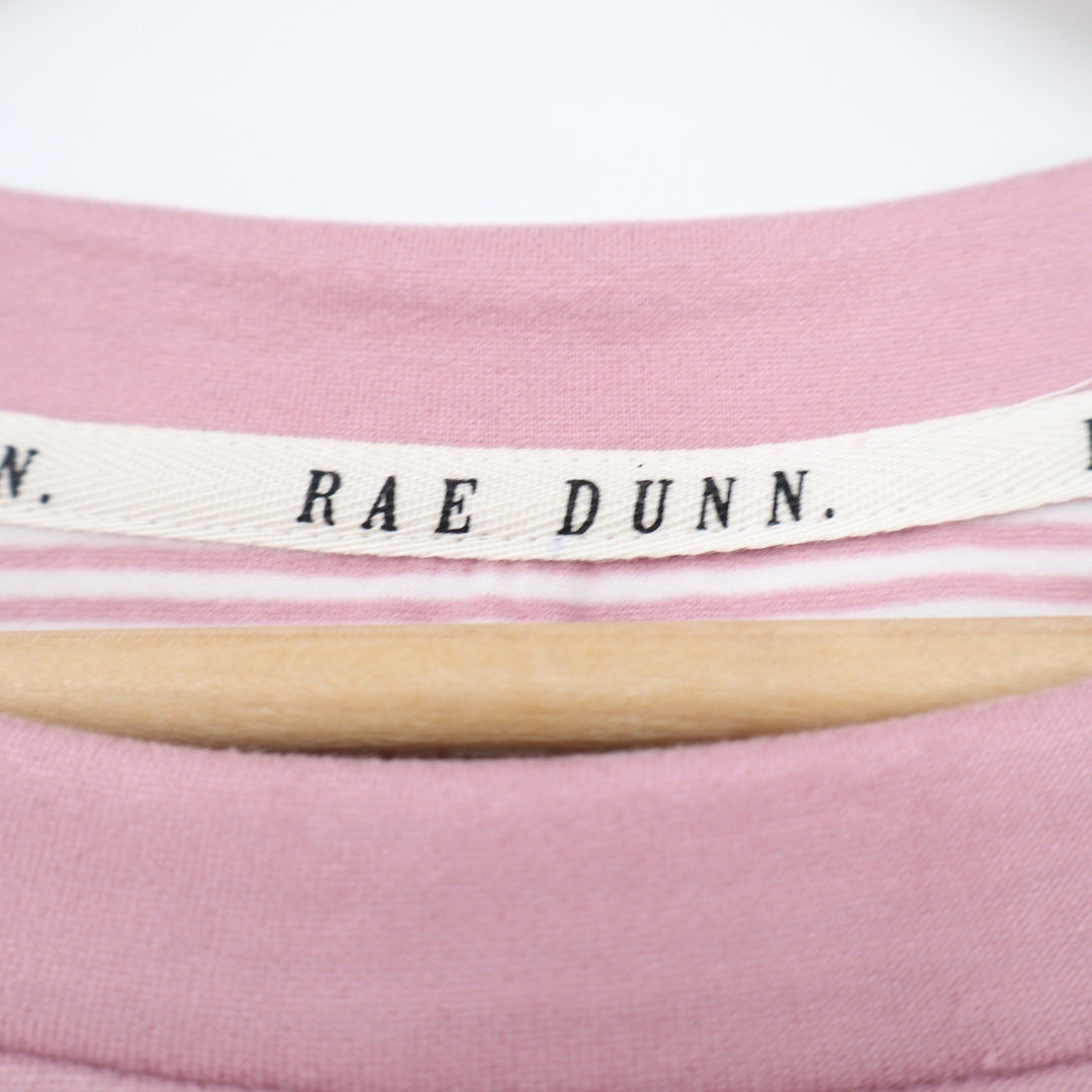 Rae Dunn Lover Pink Graphic Sweatshirt Womens Small Striped Trim Pullover