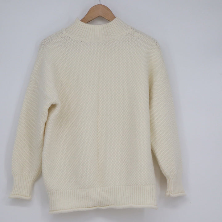 Cream Mock Neck Textured Knit Pullover Sweater Long Sleeve Relaxed Fit XL