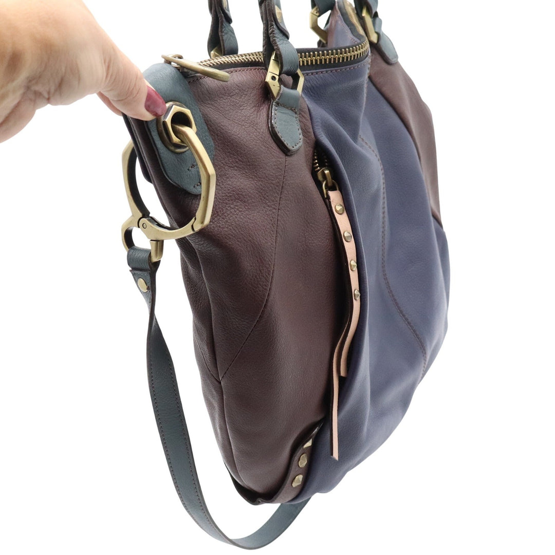 ORIANY Leather Colorblock Hobo Bag Navy Burgundy Teal Studded Satchel Crossbody