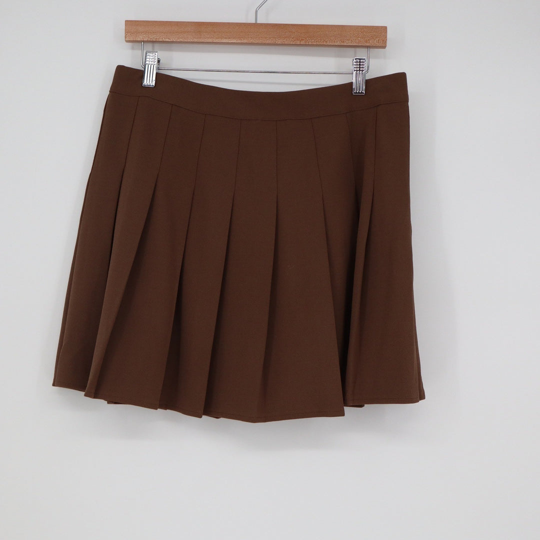 Brown Pleated Mini Skirt High Waisted Academic Schoolgirl Style XL