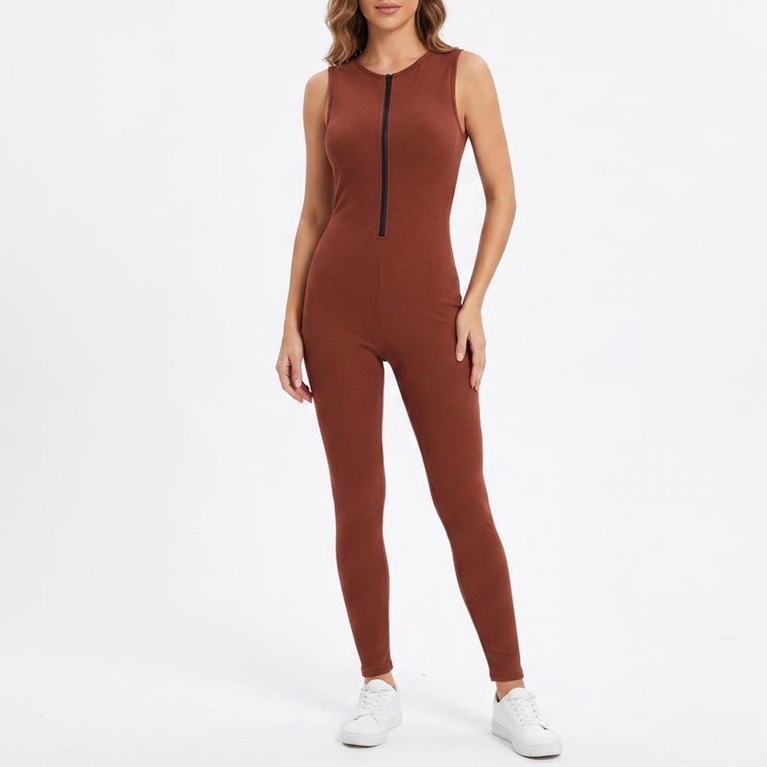 Naked Wardrobe Baby Mama Brown Sleeveless Bodycon Jumpsuit Small