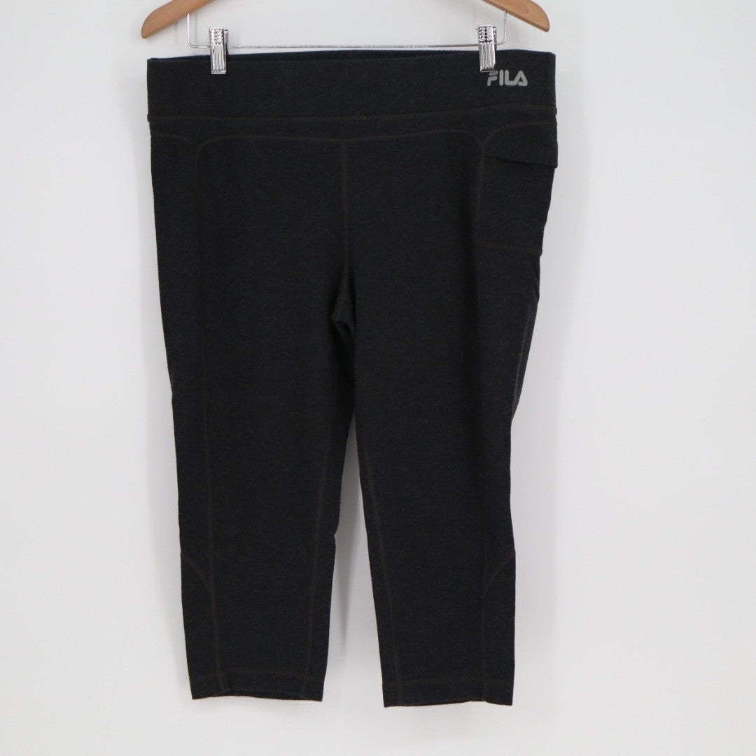 Fila Sport Capri Leggings Women XL Black Stretch Cotton Elastic Waist Activewear