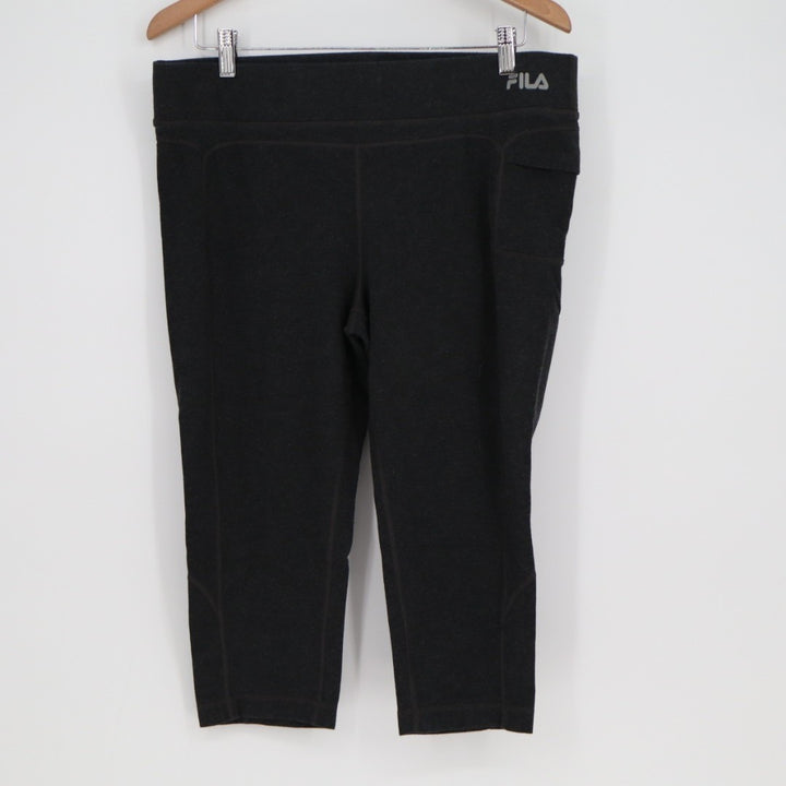 Fila Sport Capri Leggings Women XL Black Stretch Cotton Elastic Waist Activewear