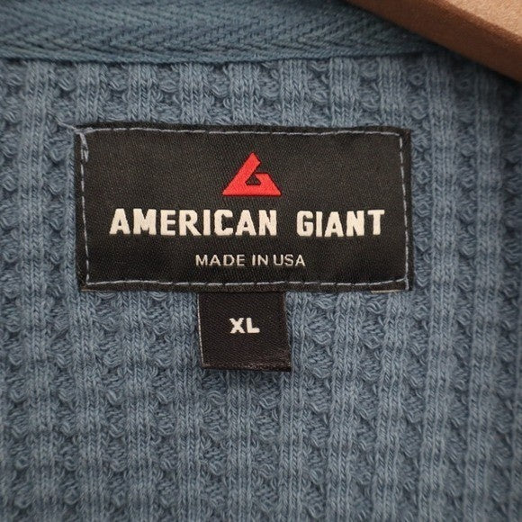 American Giant Crew T Shirt Mens XL Bluefin Cotton Stretch Waffle Knit Slim Fit