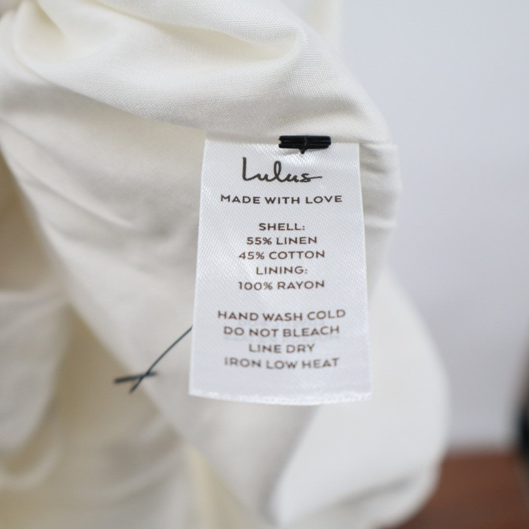 Lulus Sicily Sweetheart Midi Dress Womens XL White Button-Front Puff Sleeve