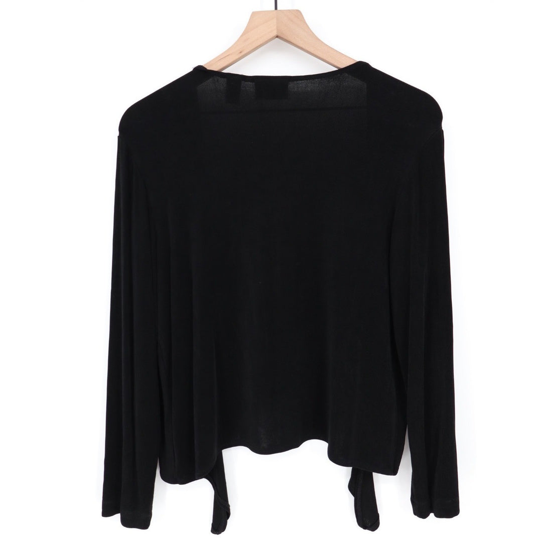 Chicos Travelers Black Open Front Cardigan Sweater Tie Hem Size 1