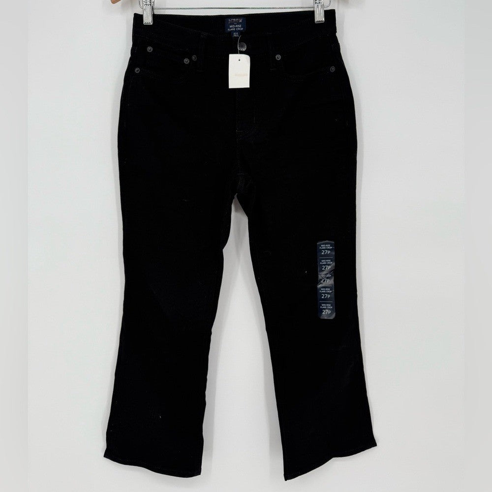 J.Crew Petite High-Rise Black Flare Crop Jean In All-Day Stretch Size P27