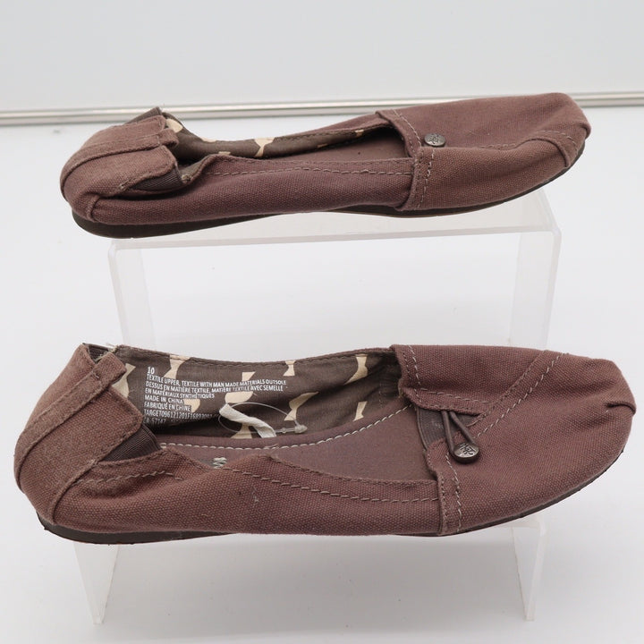 Mad Love Womens Brown Canvas Slip On Ballet Flats Button Detail Size 10