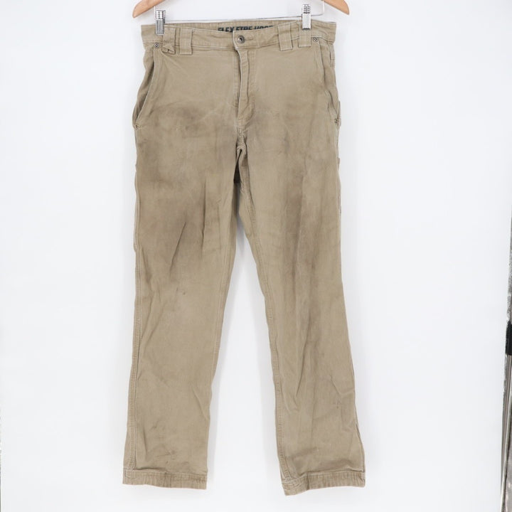 Duluth Trading Carpenter Pants Mens 32X32 Khaki Cotton Stretch Cargo Pockets