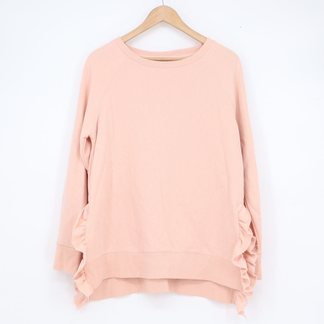 Alya Womens Peach Pink Ruffle Side Fleece Pullover Sweatshirt Size M