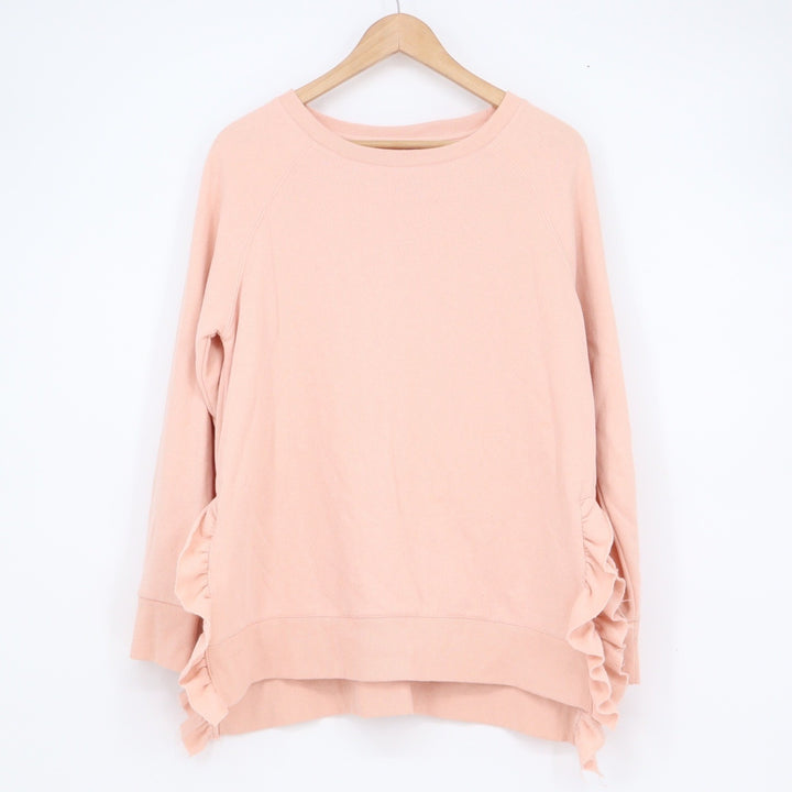 Alya Womens Peach Pink Ruffle Side Fleece Pullover Sweatshirt Size M