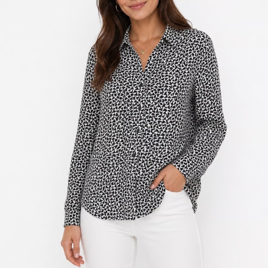 HM Womens Black White Geometric Triangle Print Button Up Blouse Size M