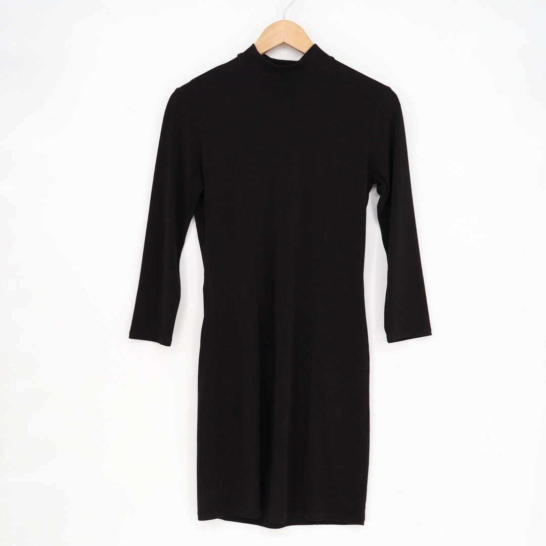 Forever 21 Bodycon Mini Dress Womens Medium Black Knit Mock Neck Party Wear