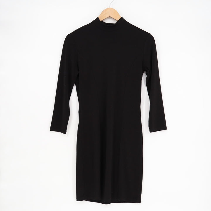 Forever 21 Bodycon Mini Dress Womens Medium Black Knit Mock Neck Party Wear