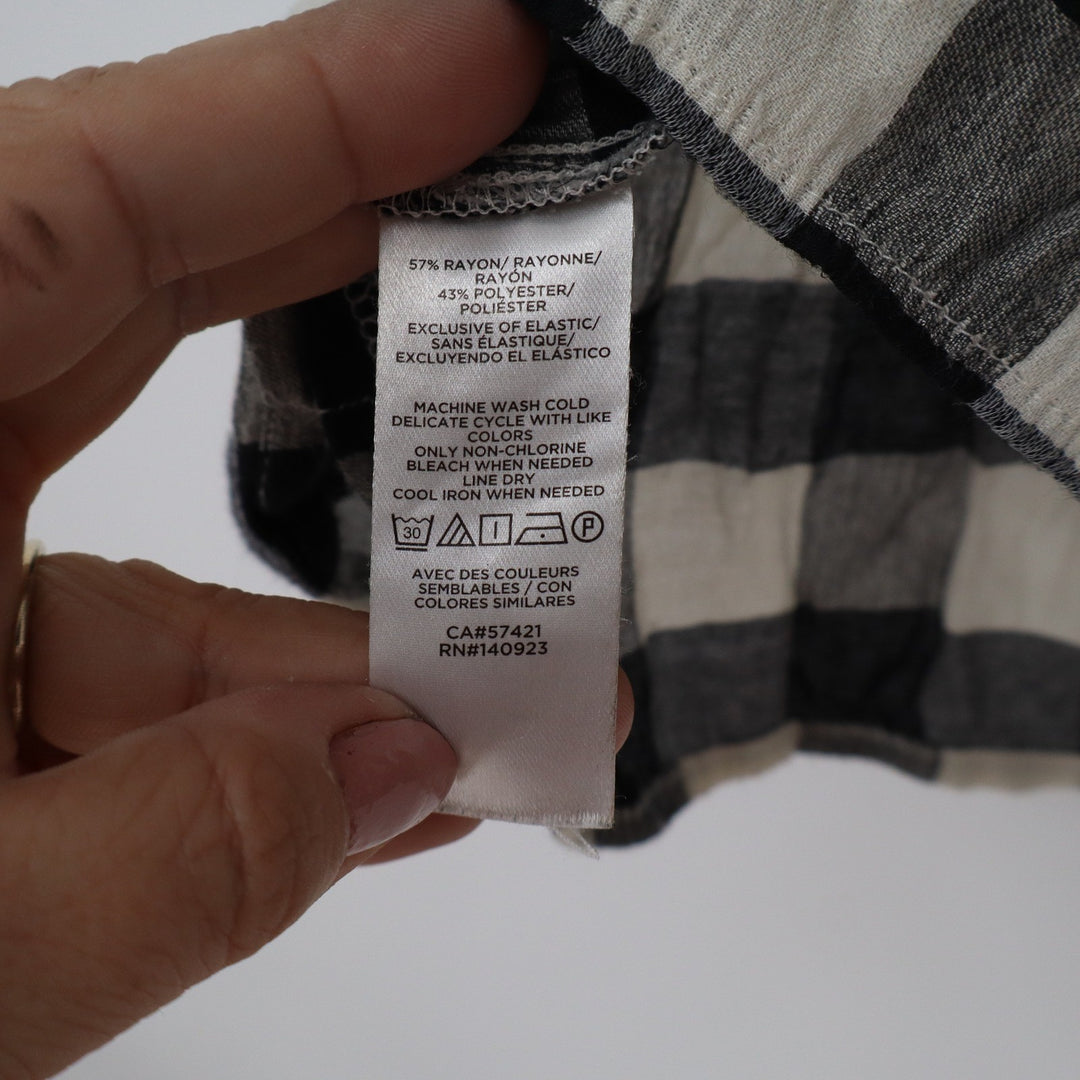 LOFT Black White Buffalo Plaid Smocked Ruffle Neck Blouse Top Medium