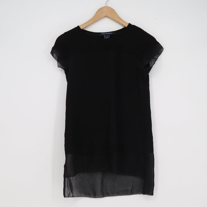 French Connection Black Short Sleeve Layered Chiffon Hem Top XS 765ZM