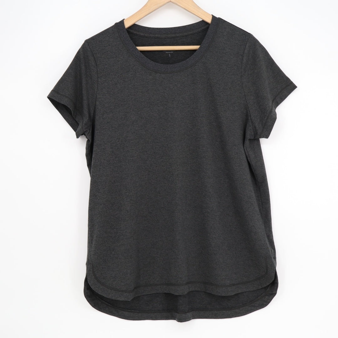 Athleta T-Shirt Womens Large Charcoal Gray High Low Hem Crew Neck Short Sleeve
