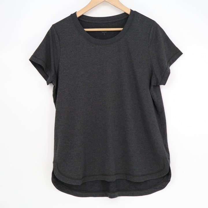 Athleta T-Shirt Womens Large Charcoal Gray High Low Hem Crew Neck Short Sleeve