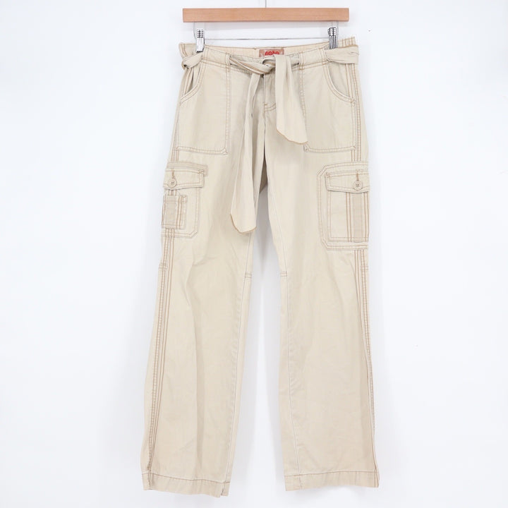 No Boundaries Khaki Cargo Pants Juniors Size 5 Straight Leg Tie Belt Y2K