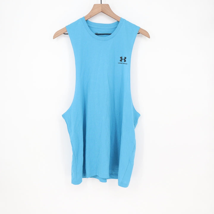 Under Armour Mens Left Chest Cut Off Muscle Tank Top Blue 1329286 Large NEW