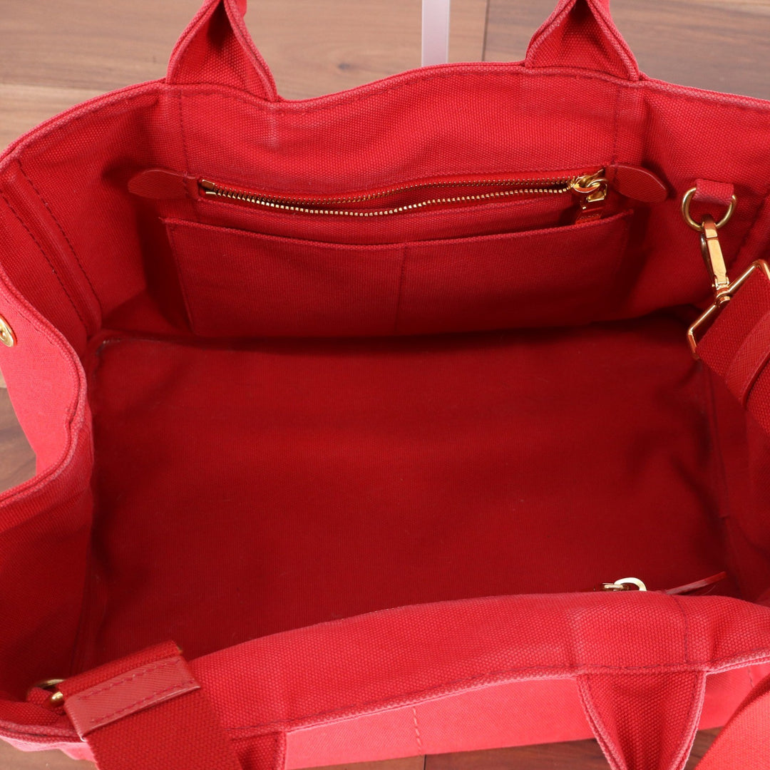 Prada Canapa Tote Bag Red Canvas Logo Handbag Rosso Gold Hardware