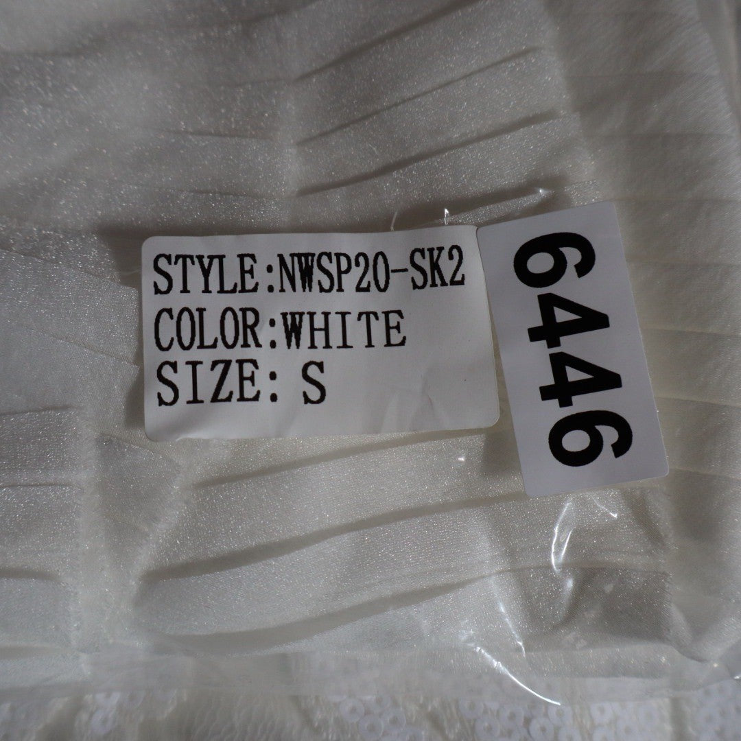 Naked Wardrobe White Floral Sequin Pleated Mini Skirt Womens Small