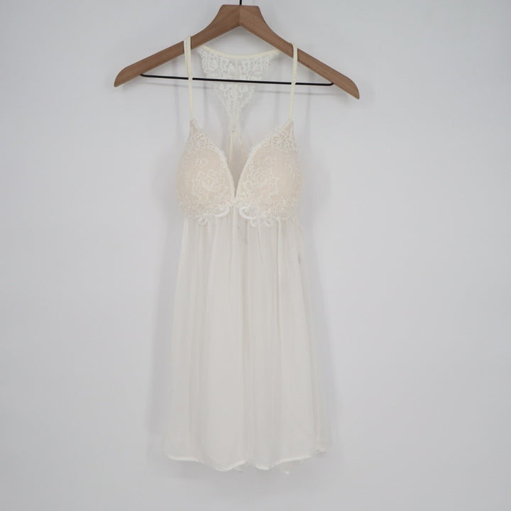 Linea Donatella Juliet Chiffon Babydoll Womens Large White Padded with G-String