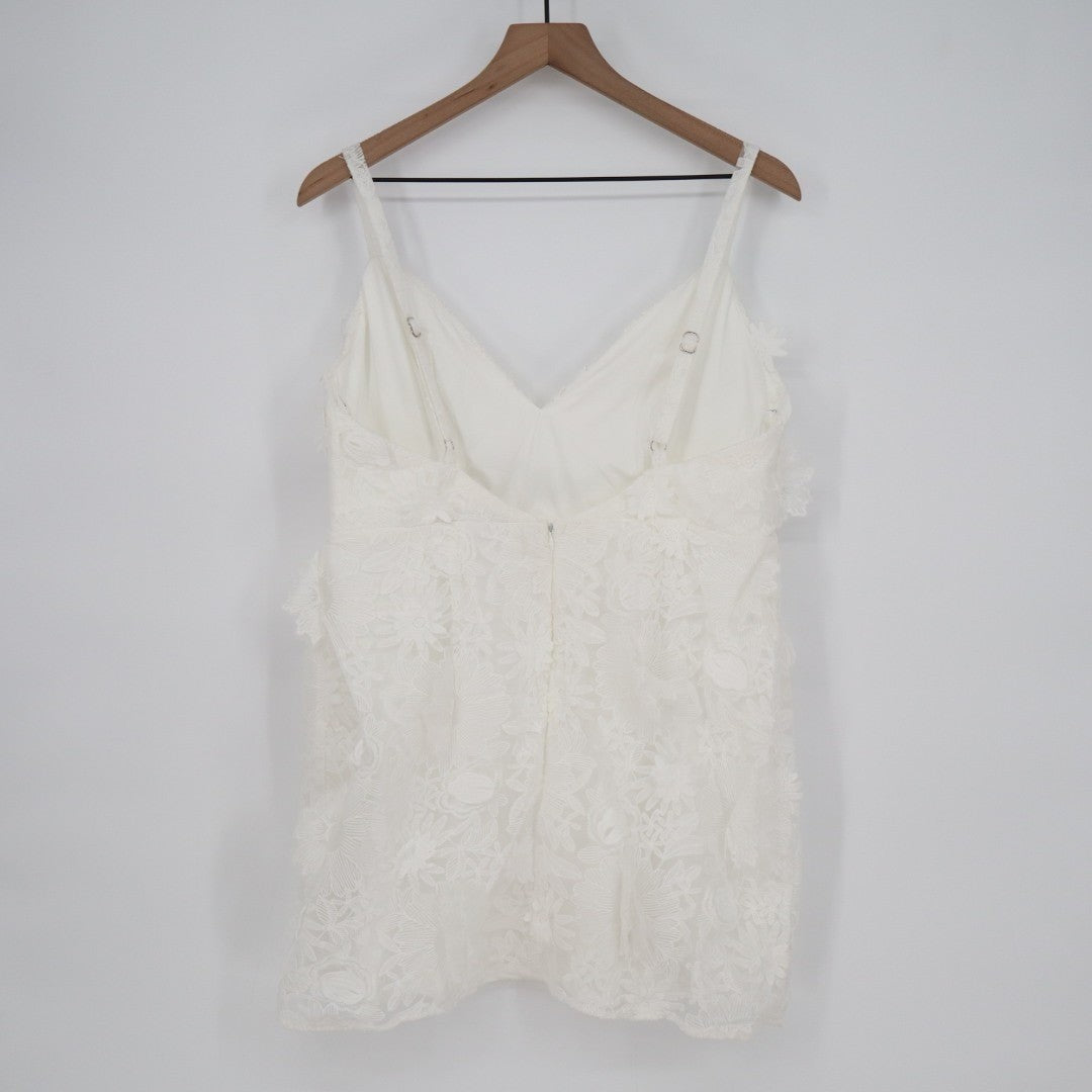 Lulus Exceedingly Lovely Mini Dress Womens XL White Applique Floral Backless