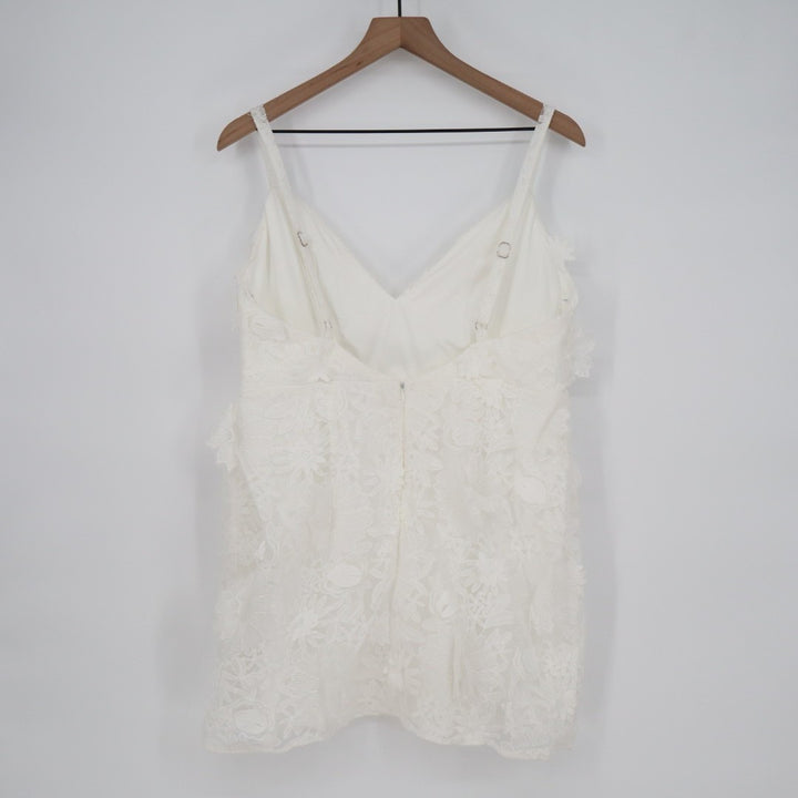 Lulus Exceedingly Lovely Mini Dress Womens XL White Applique Floral Backless