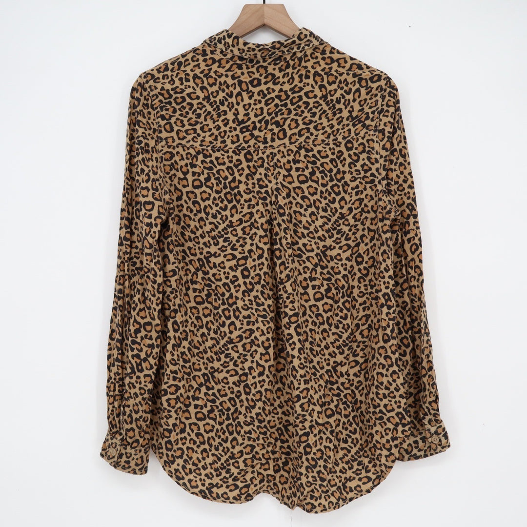 Beachlunchlounge Leopard Print Button Down Shirt Viscose Long Sleeve Blouse M