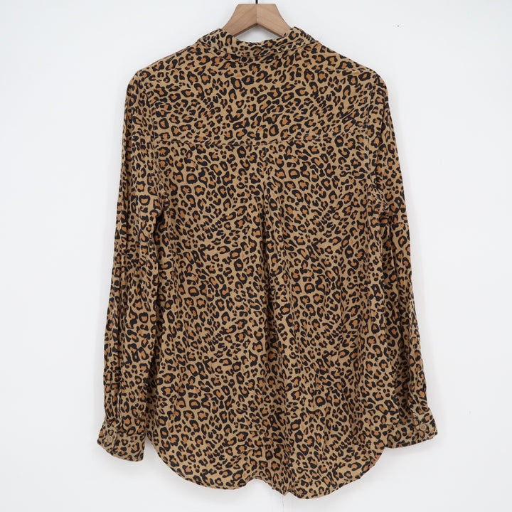 Beachlunchlounge Leopard Print Button Down Shirt Viscose Long Sleeve Blouse M