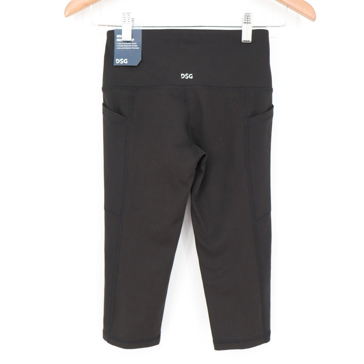 DSG Womens Momentum Crop Leggings Pure Black High Rise Pockets XXS