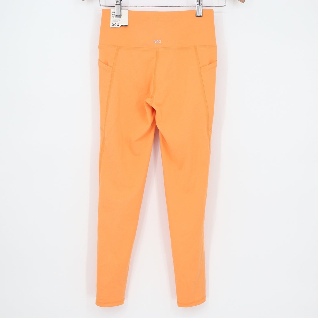 DSG Womens Momentum High Rise 7/8 Leggings Orange Side Pockets Size XS