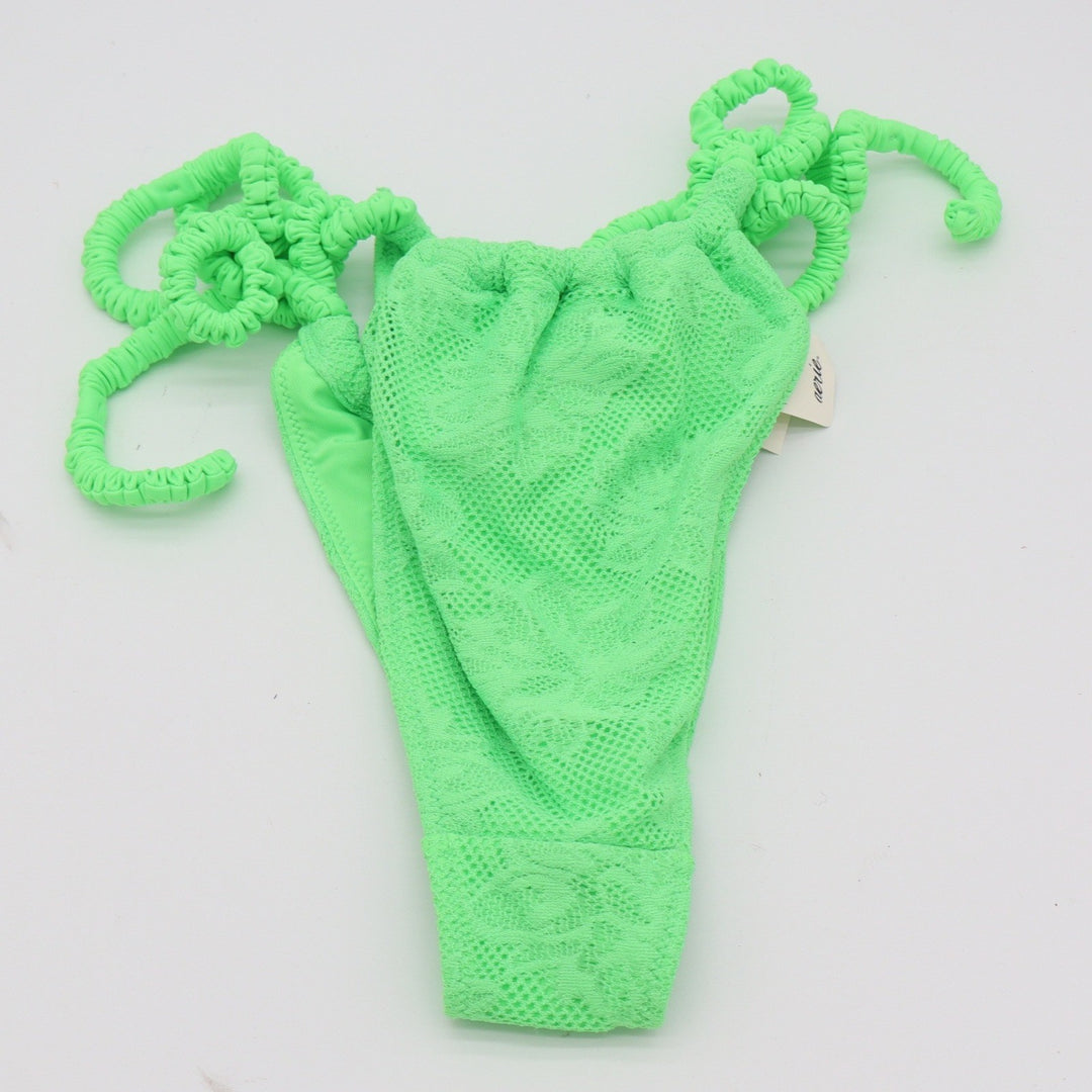 Aerie Bikini Bottom Womens S Cheekiest Neon Green Floral Lace Scrunchie Tie NEW