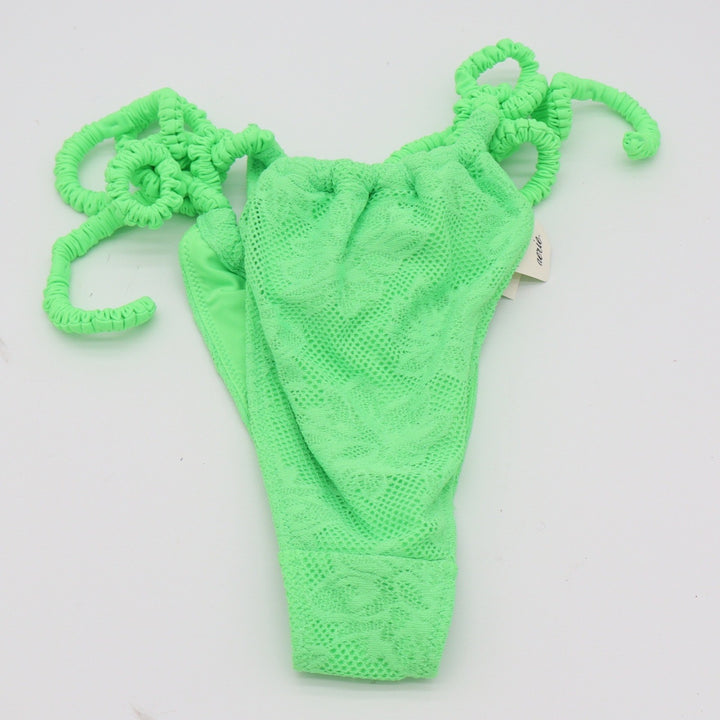 Aerie Bikini Bottom Womens S Cheekiest Neon Green Floral Lace Scrunchie Tie NEW