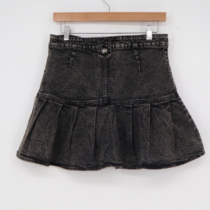 Wild Fable Acid Wash Black Pleated Denim Mini Skirt Skater Size 4
