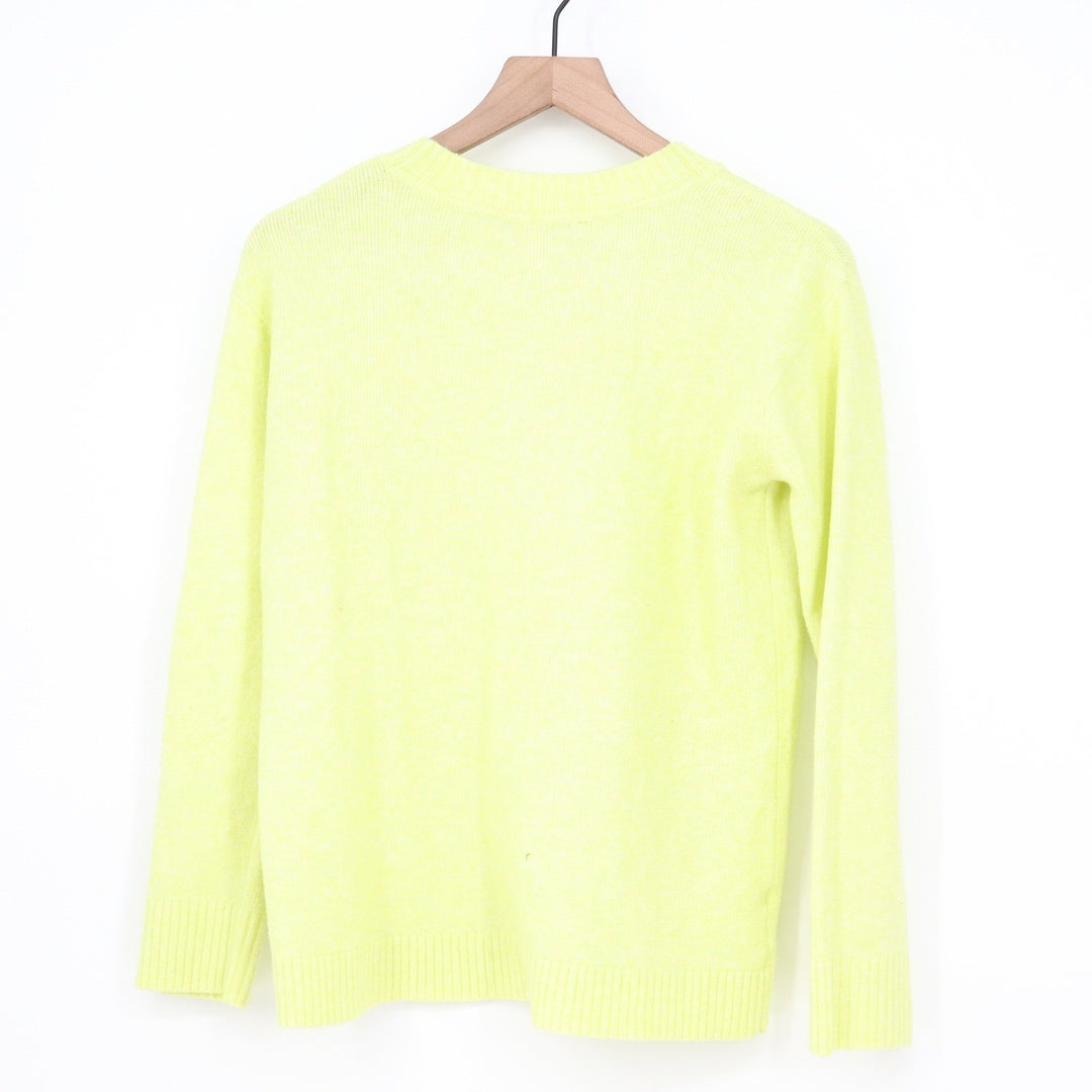 Loft Womens Neon Yellow Crewneck Fuzzy Knit Sweater Size M Ribbed Trim