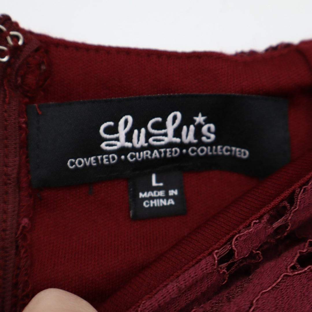 Lulus A-Line Skirt Womens Large Burgundy Stretch Floral Lace Cocktail Back Zip