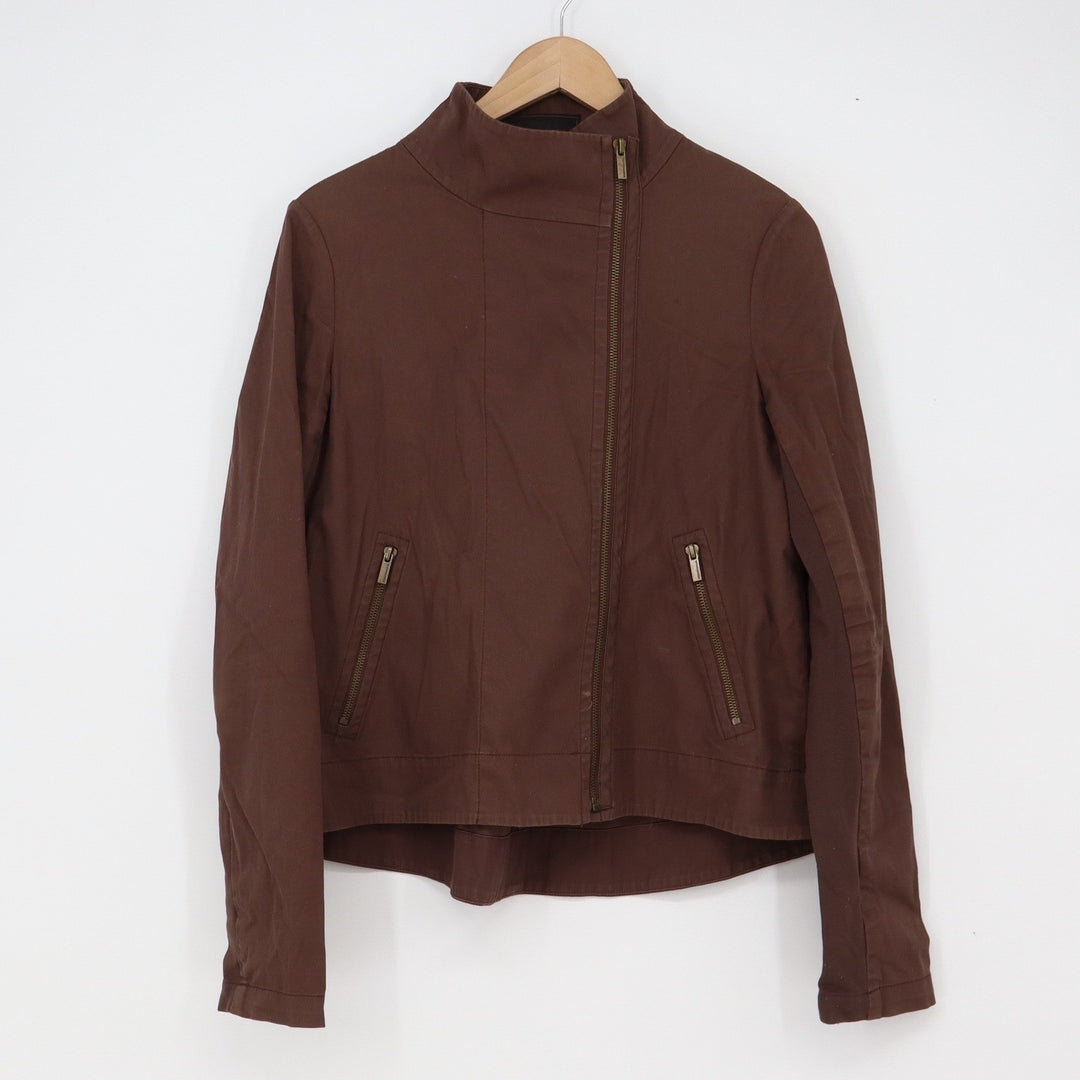 BCBGMAXAZRIA Jacket Womens S Moto Asymmetric Zip Brown Cotton Blend Excellent