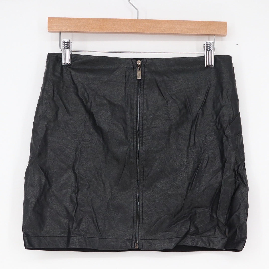 Mango Suit Black Faux Leather Front Zip Mini Skirt Small Mixed Media Slim Fit